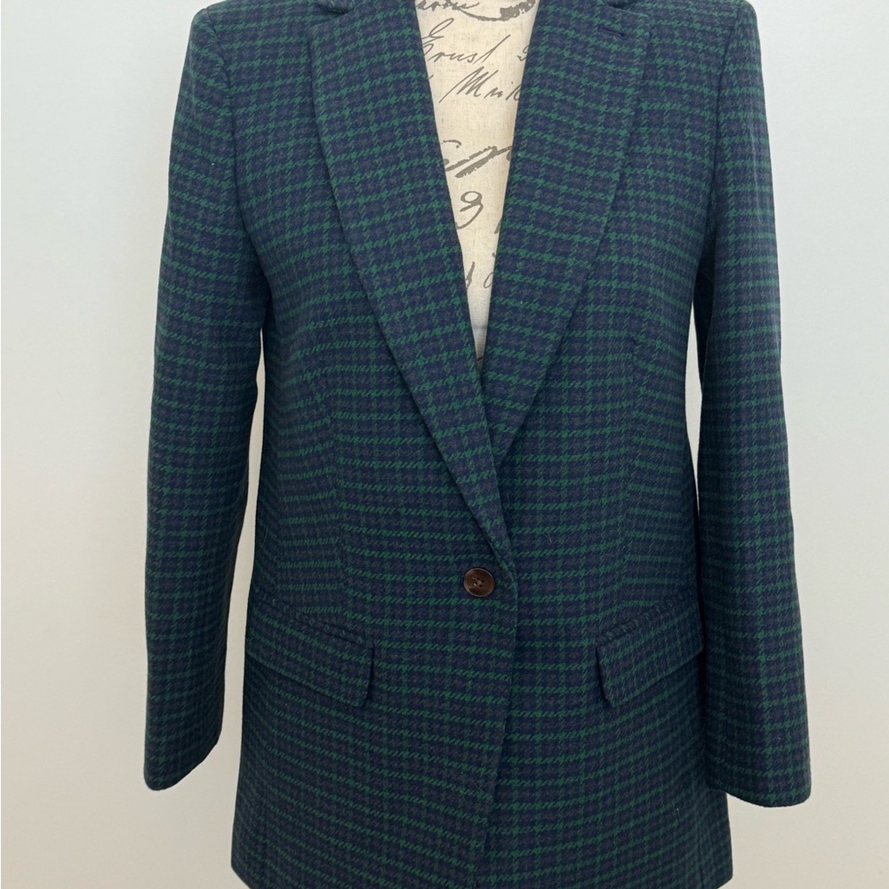 J. Crew Women's Green and Blue Plaid Blazer Preppy Academia style